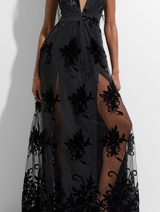 Simons Dresses & Skirts - Sheer Black Floral Maxi Dress
